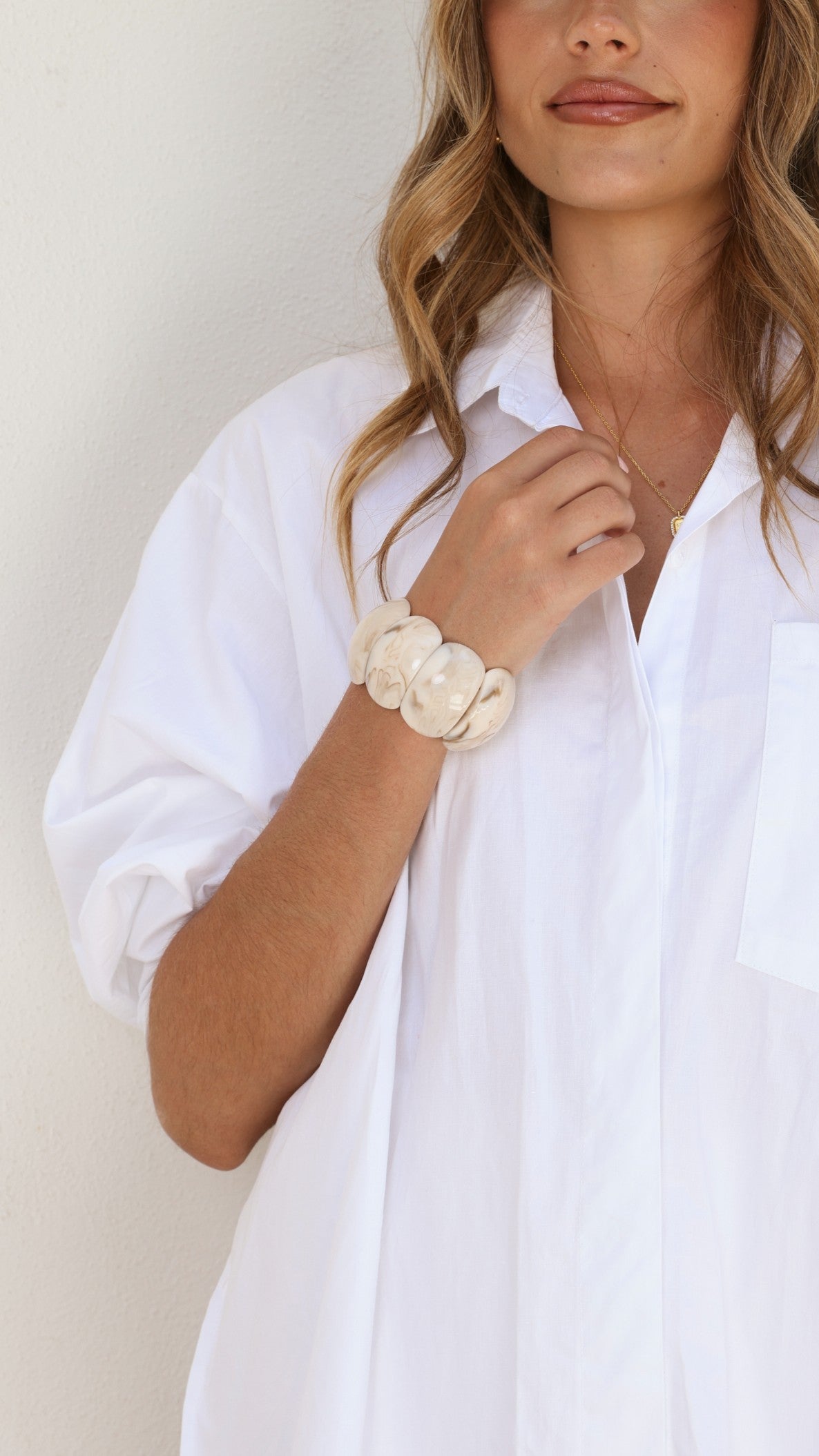 Whitney Stretch Bracelet - Cream Marble