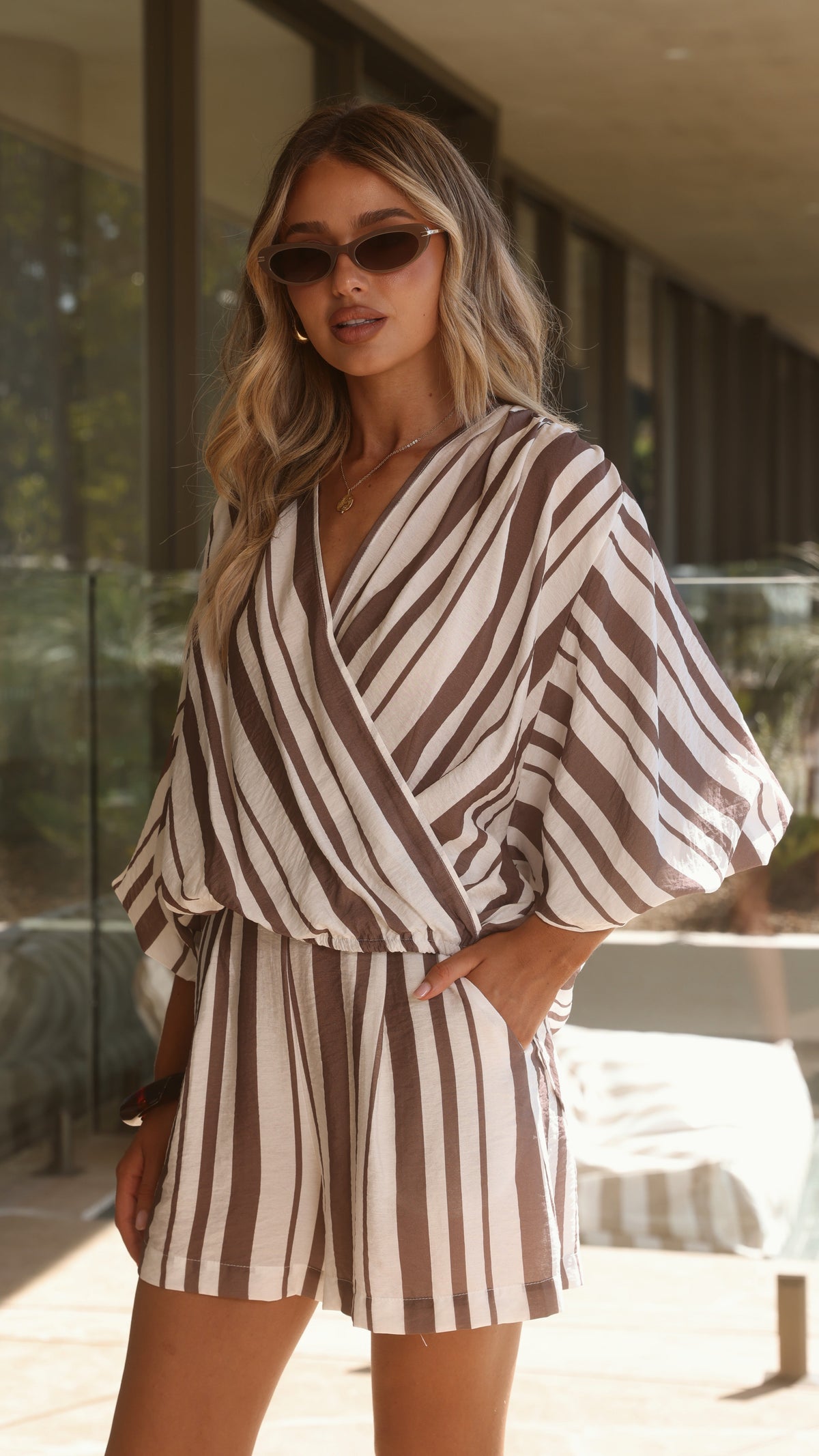 Everly Top - Taupe/White Stripe
