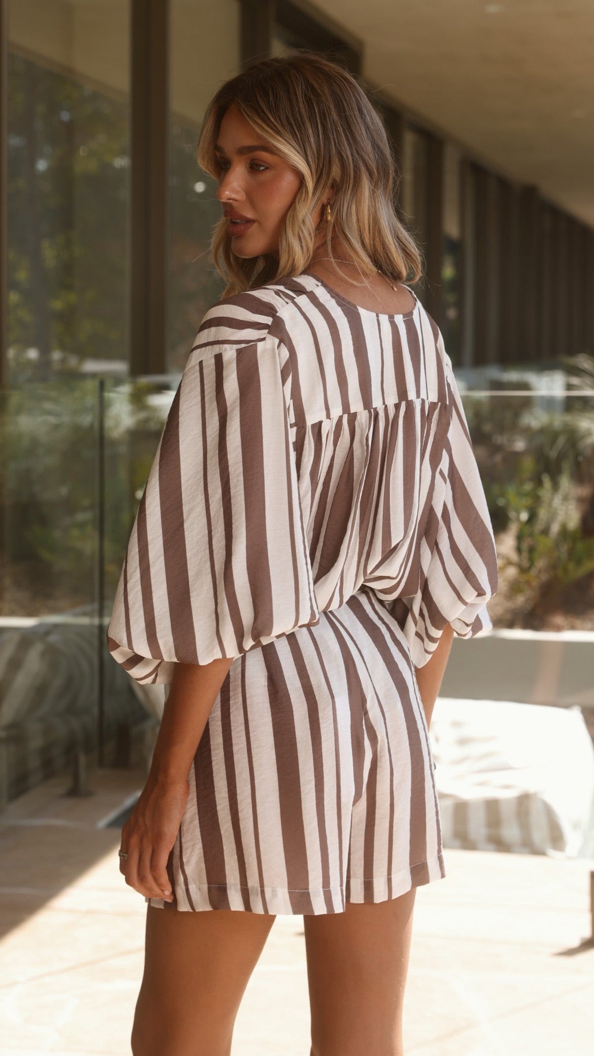 Everly Top - Taupe/White Stripe