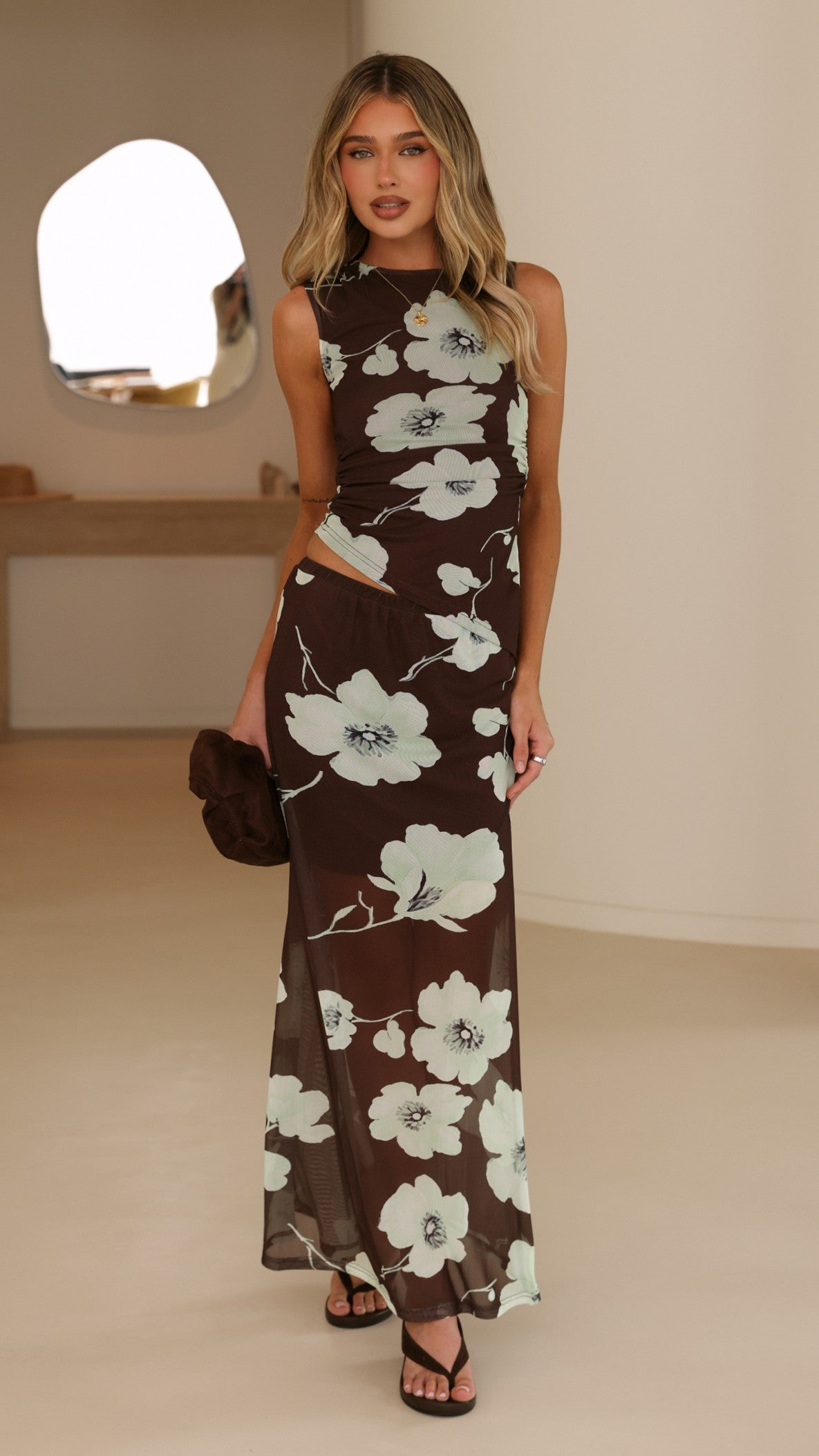 Onella Sheer Maxi Skirt - Mocha Blossom