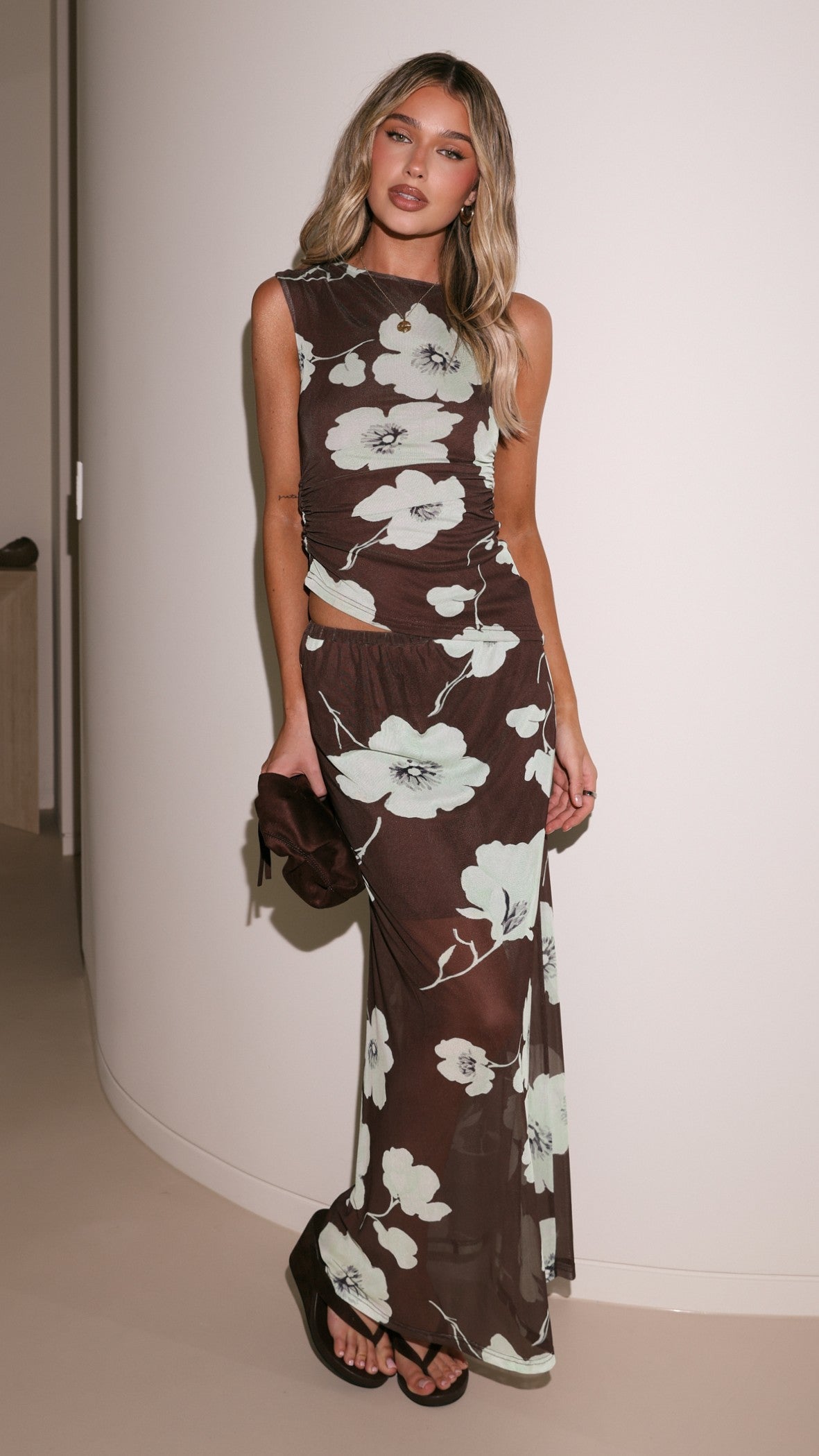 Onella Sheer Maxi Skirt - Mocha Blossom