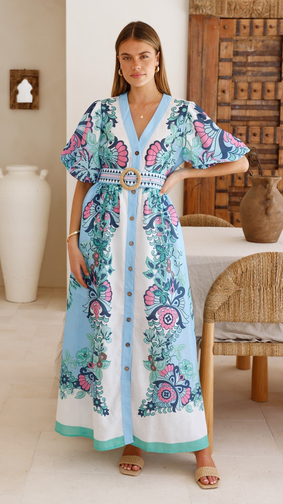 Dali Maxi Dress - Island Bloom Blue