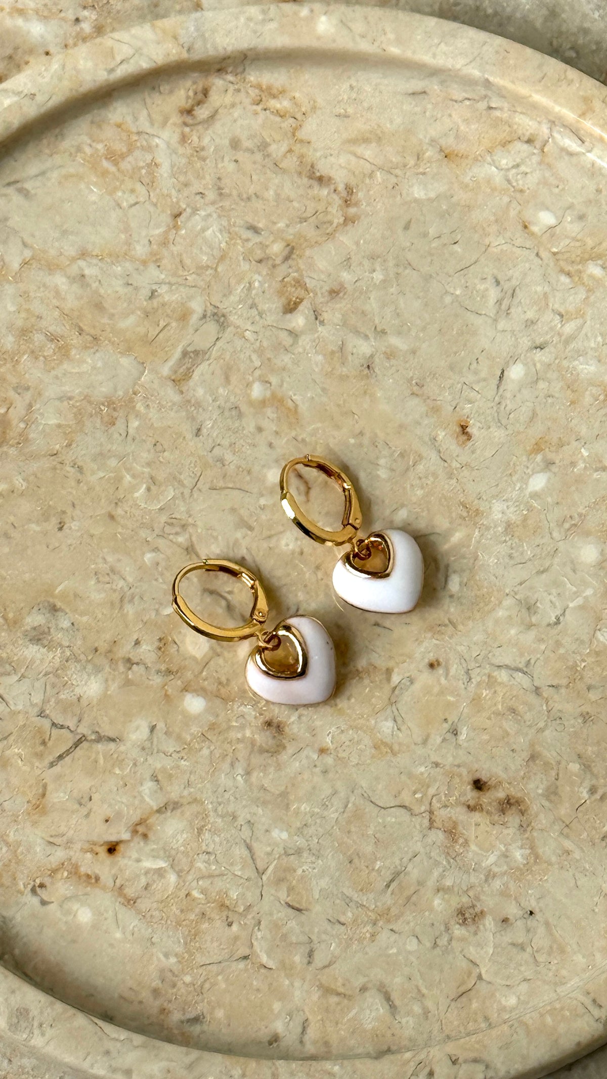 Jules Heart 18K Gold Plated Earrings - White