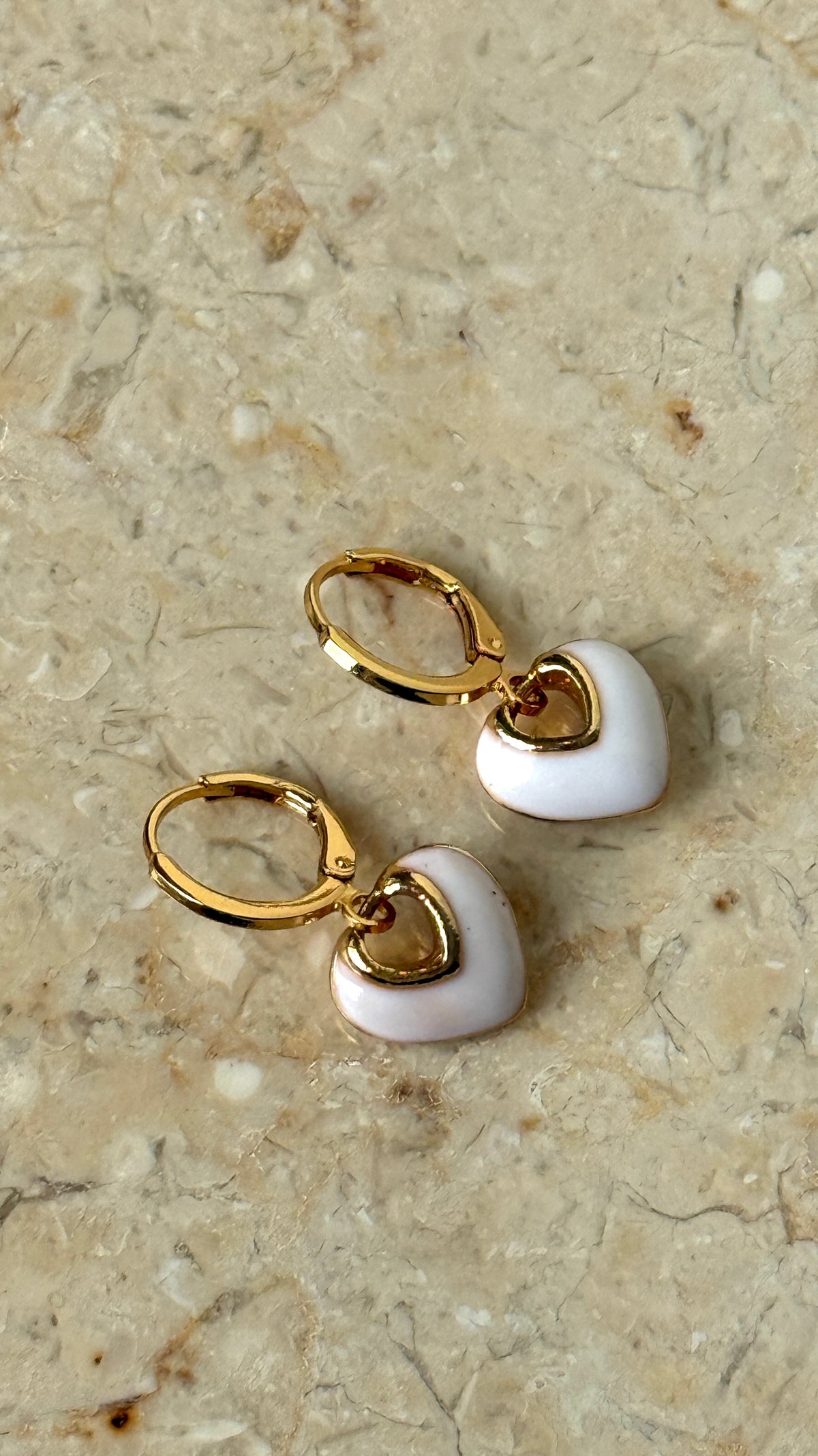 Jules Heart 18K Gold Plated Earrings - White
