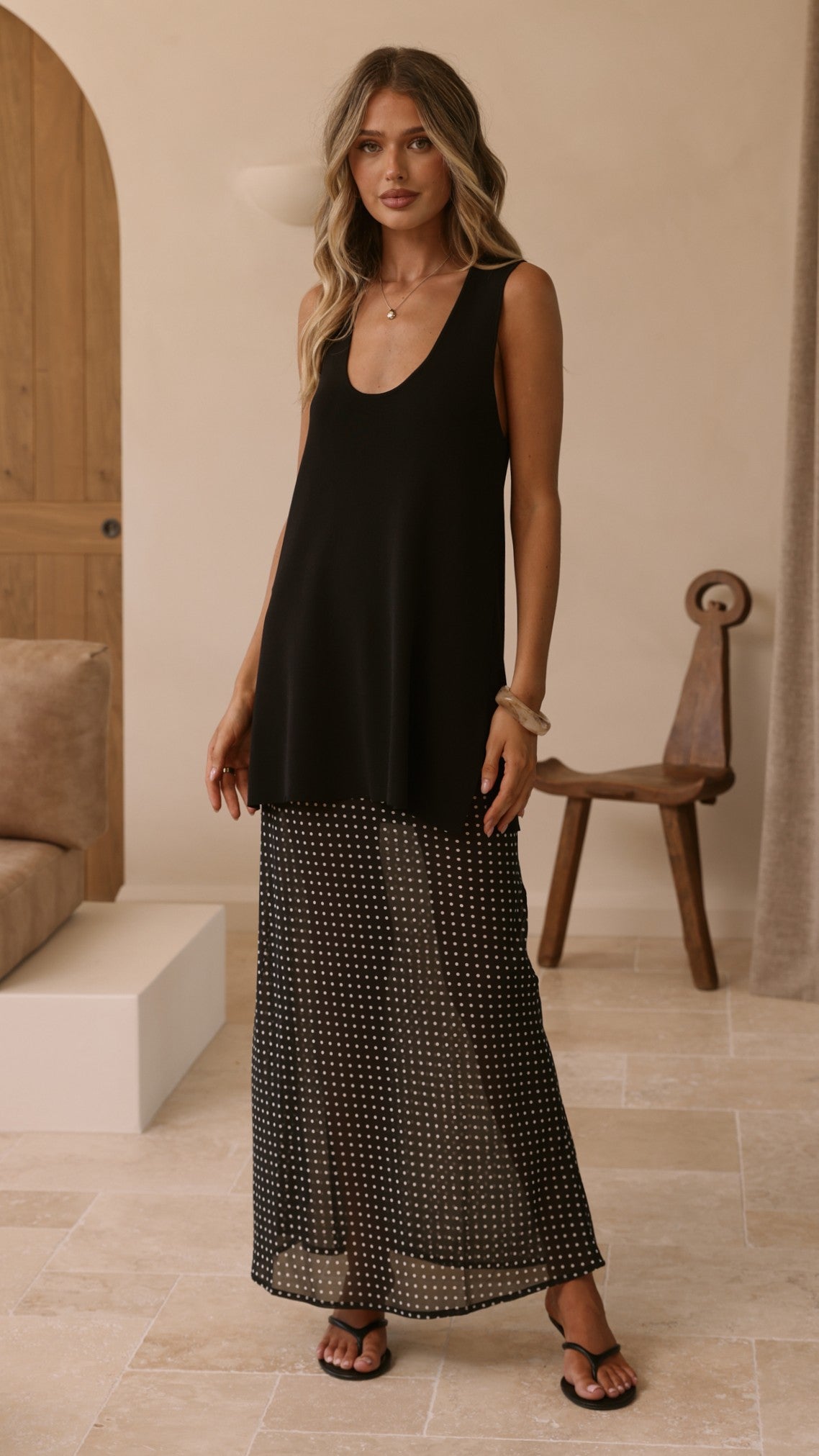 Onella Sheer Maxi Skirt - Black/White Spot